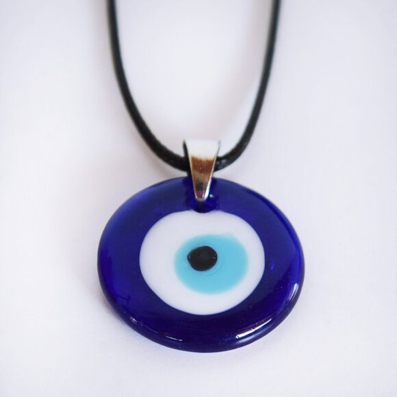 Evil eye pendant necklace with black rope - Picture 1 of 9